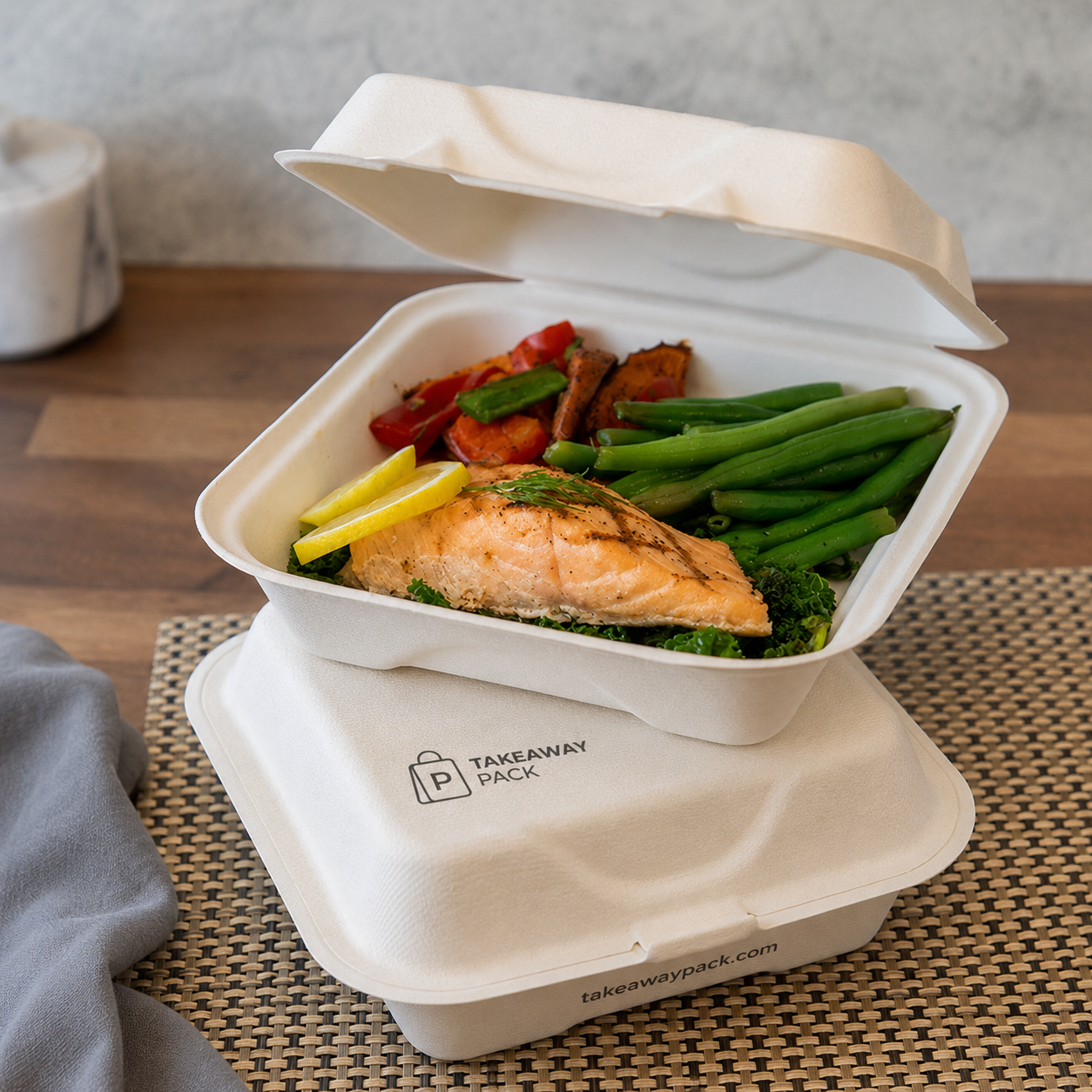 Custom printed takeaway packaging samples laid out with quotation sheets for supplier comparison