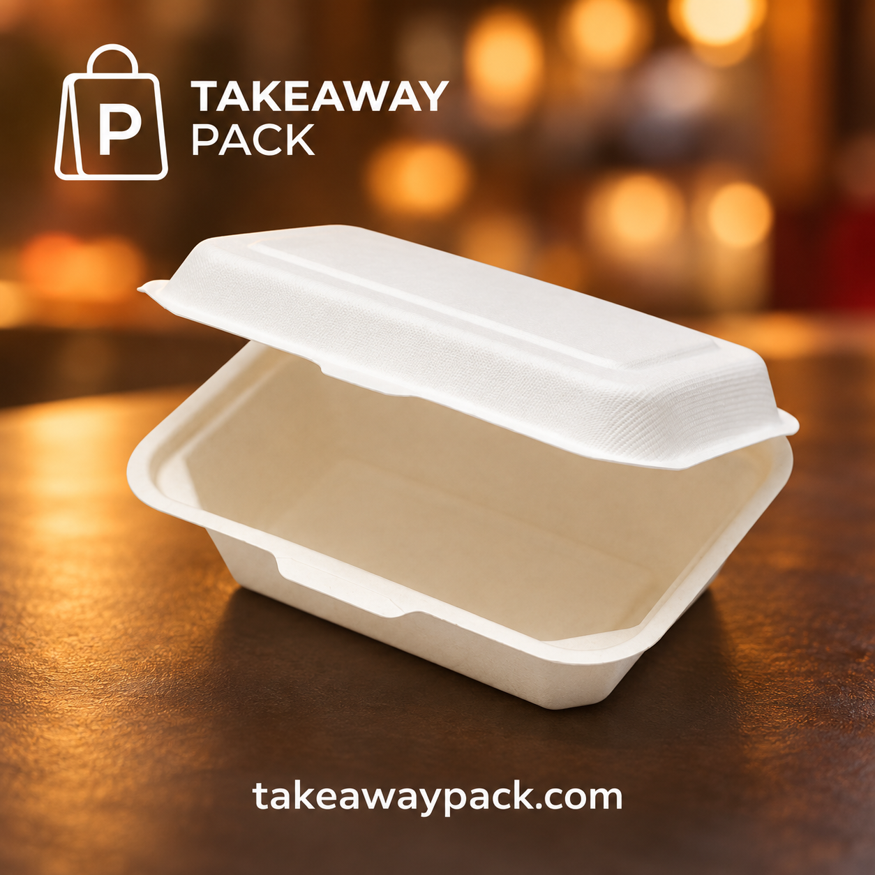Open white takeaway clamshell container