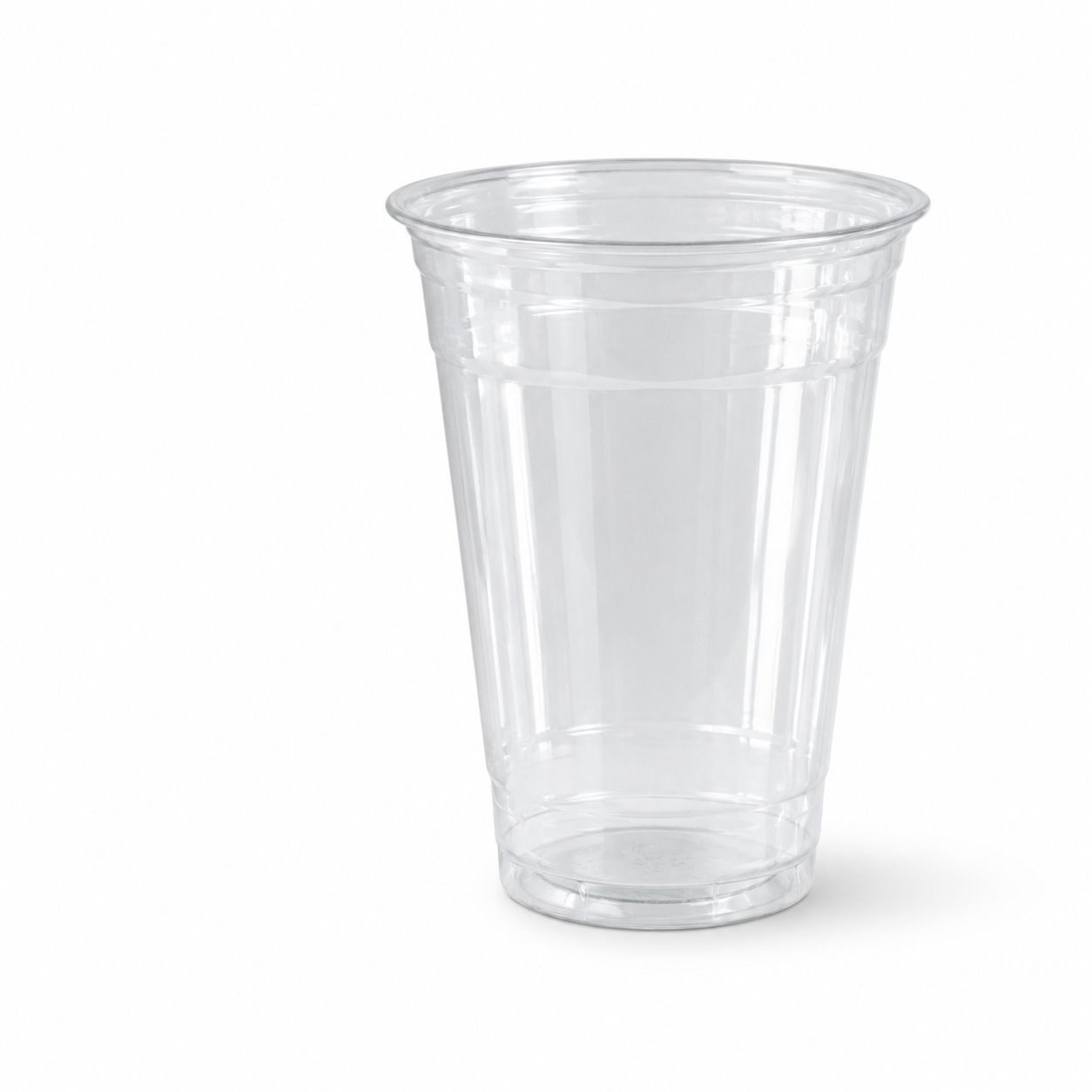 Clear plastic drink cup on a white background