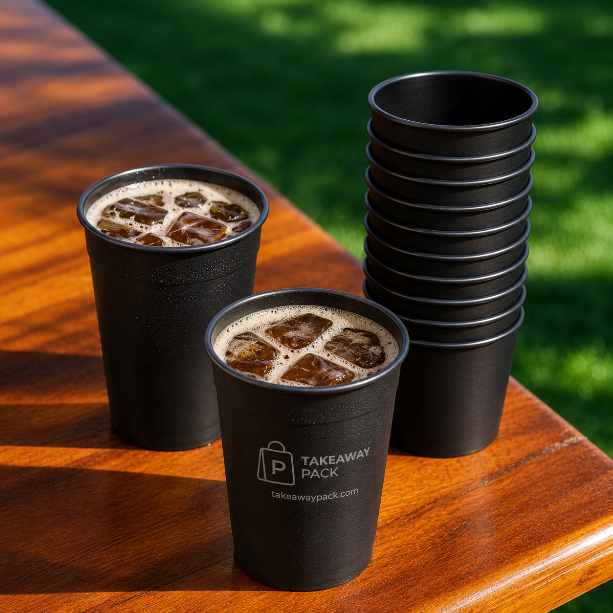 Branded takeaway containers staged for an operational packaging review