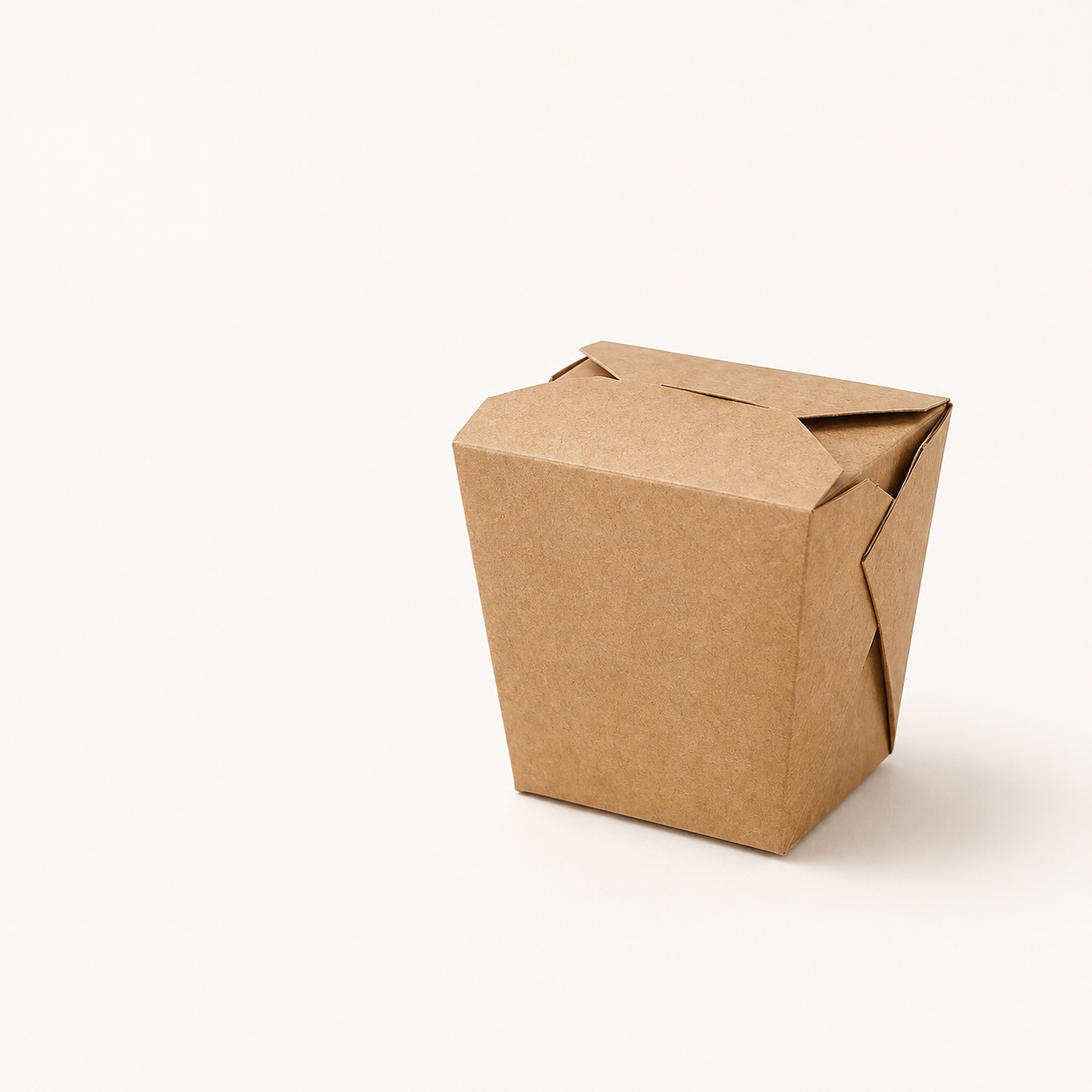 Closed kraft paper takeaway carton on a light background