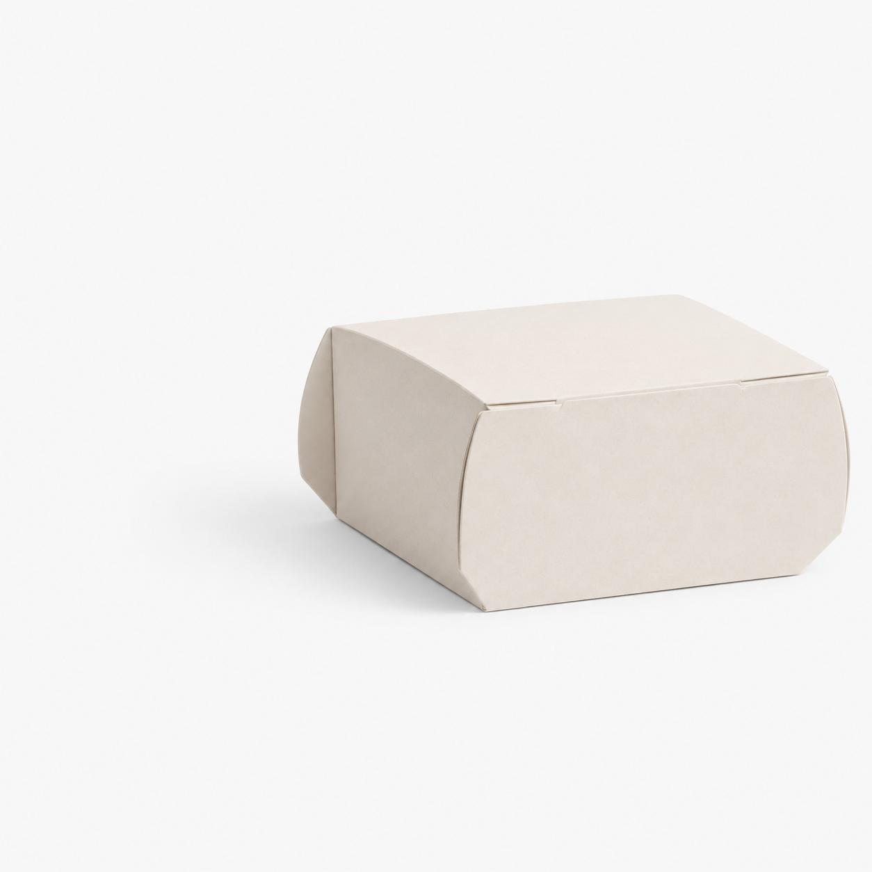 Closed white paperboard food box on a white background