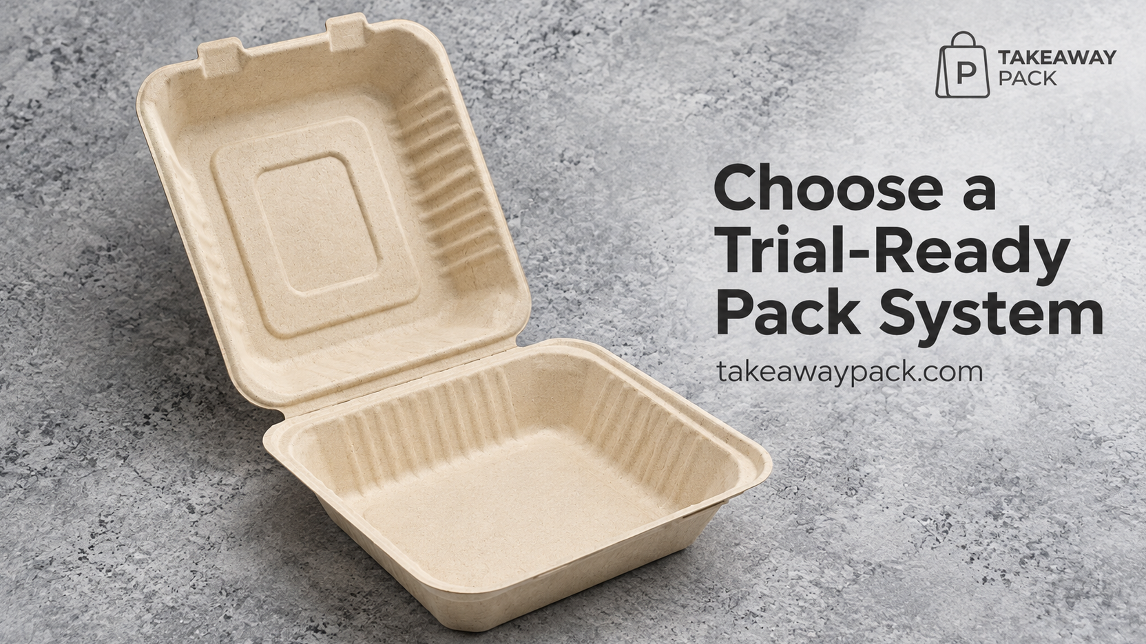 Two open paper takeaway boxes on a grey textured surface.