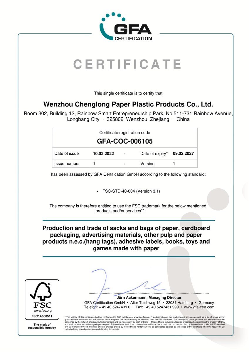 FSC Chain of Custody certificate GFA-COC-006105 issued by GFA Certification GmbH