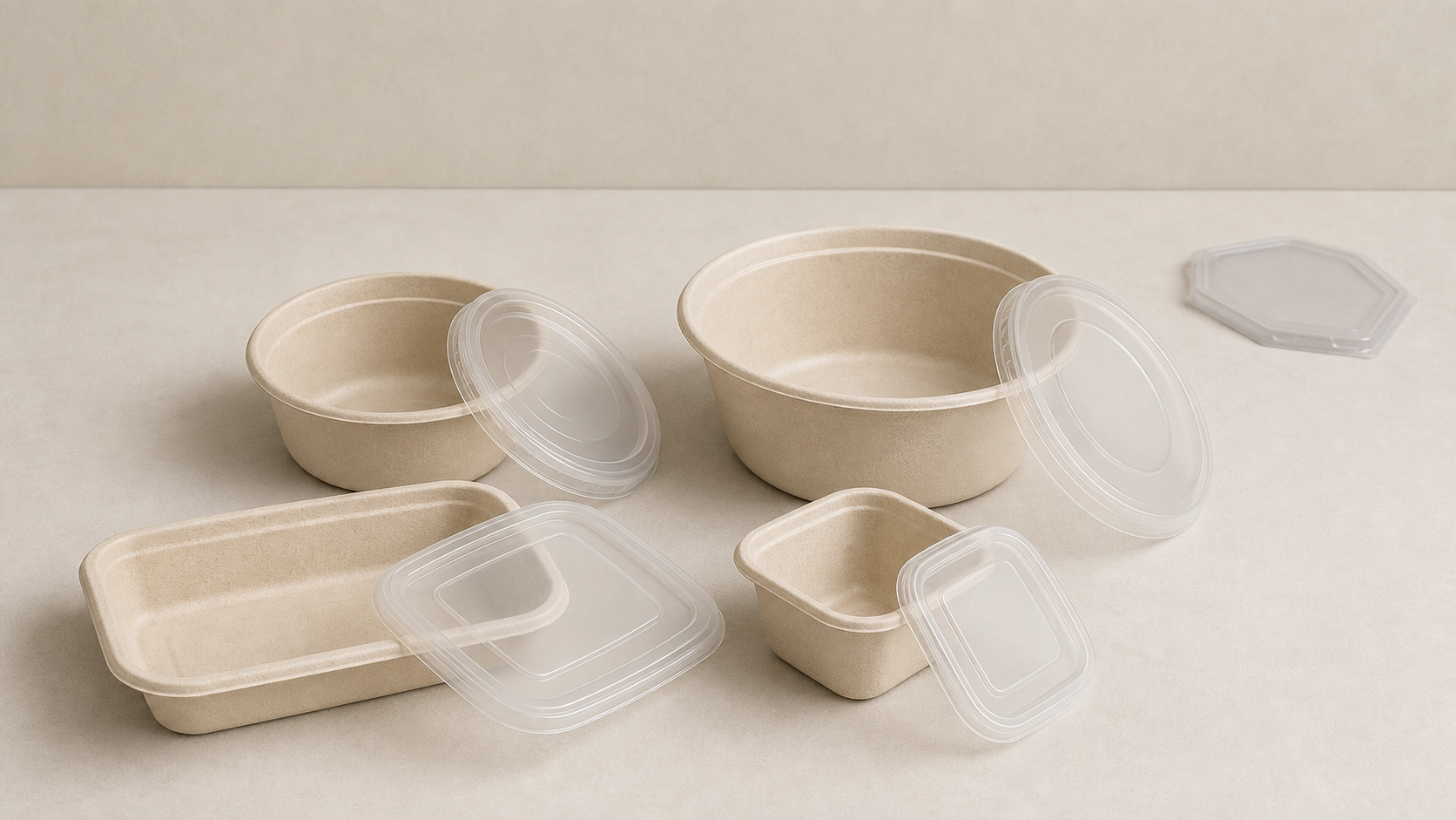 Food containers and matching lids arranged as approved compatibility families