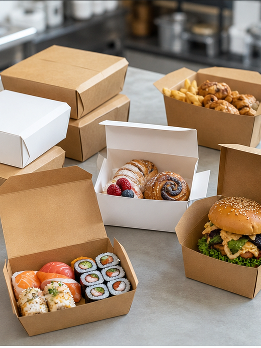 Boxes packaging in a foodservice use scene