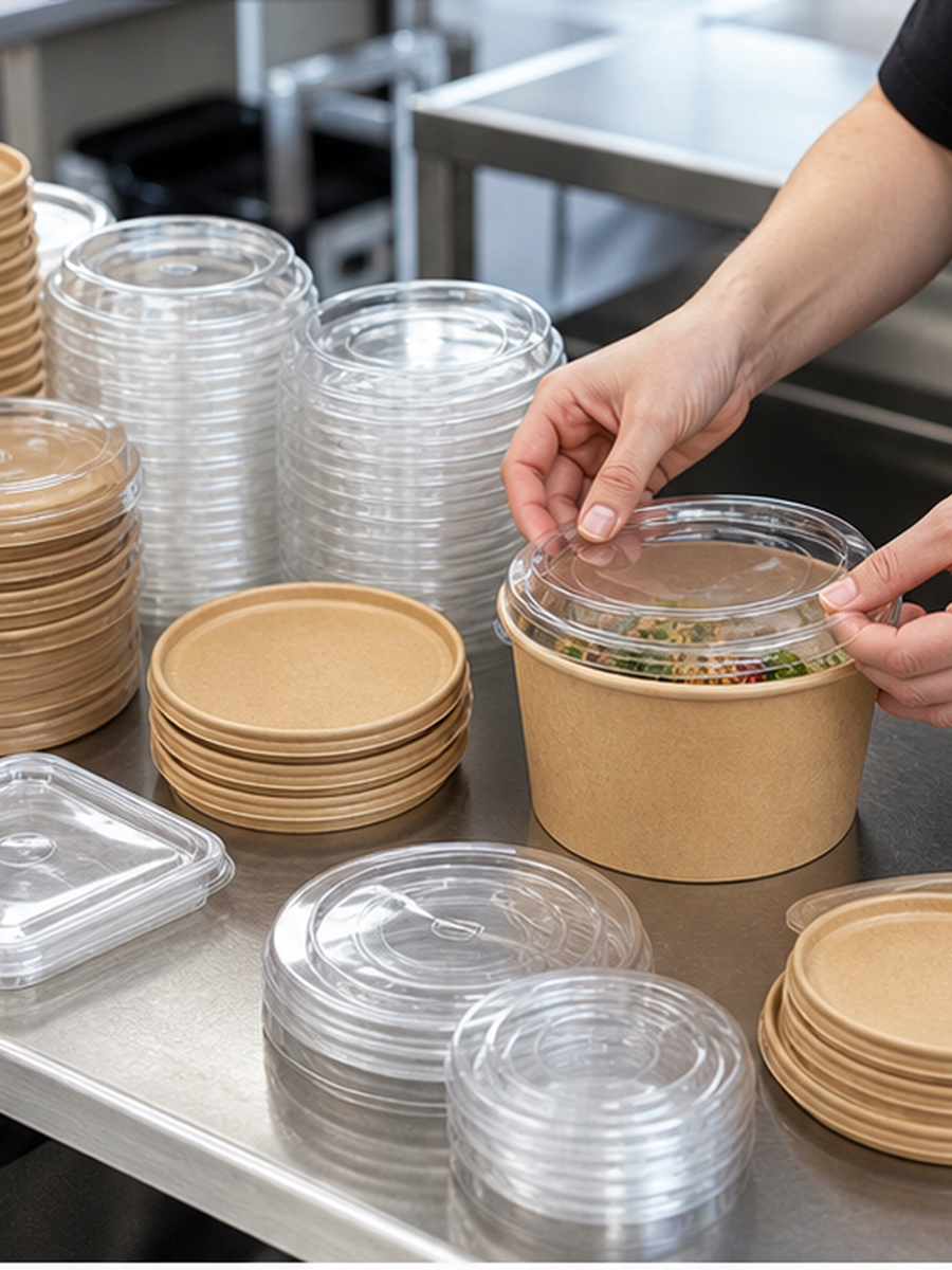 Lids packaging in a foodservice use scene