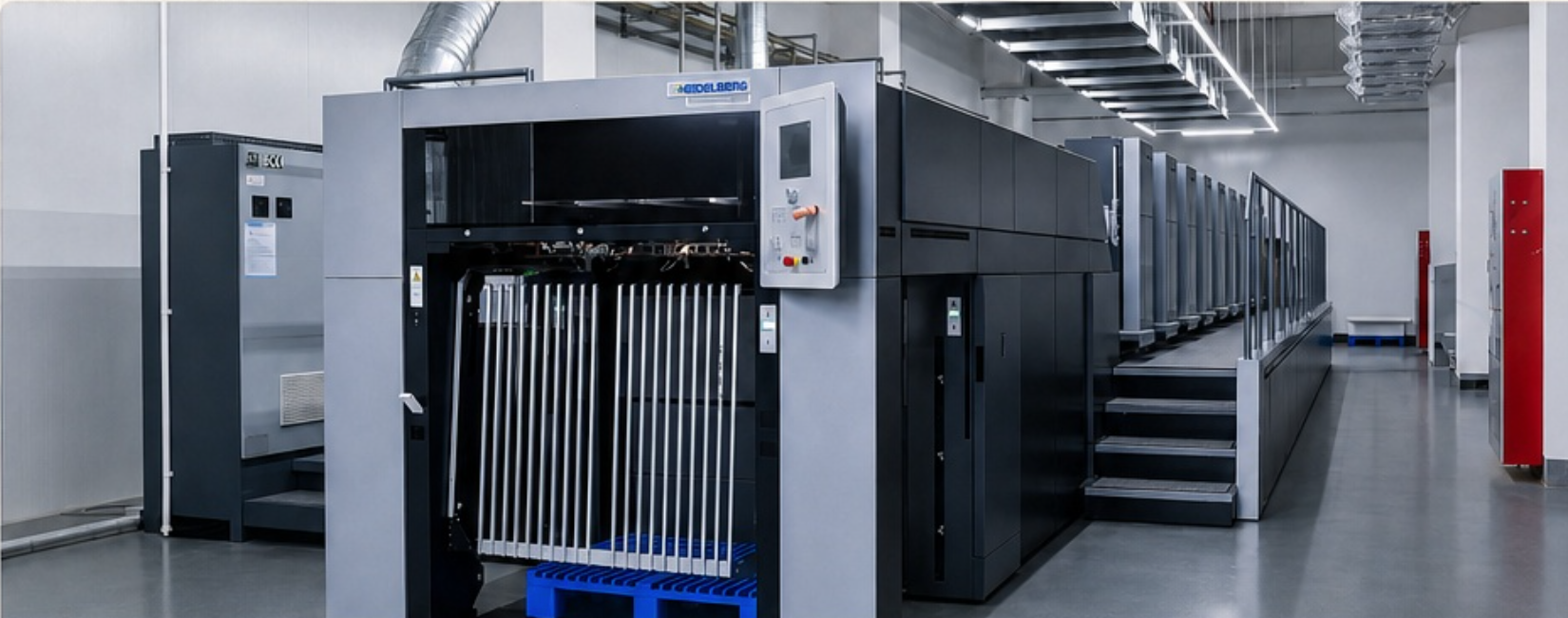 Heidelberg printing equipment in a clean production environment with no people