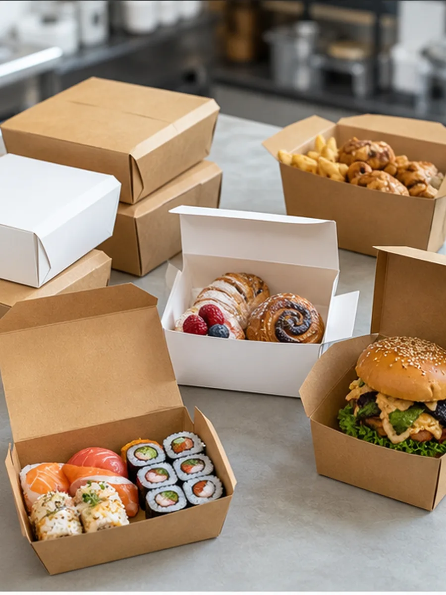 Boxes packaging in a foodservice use scene