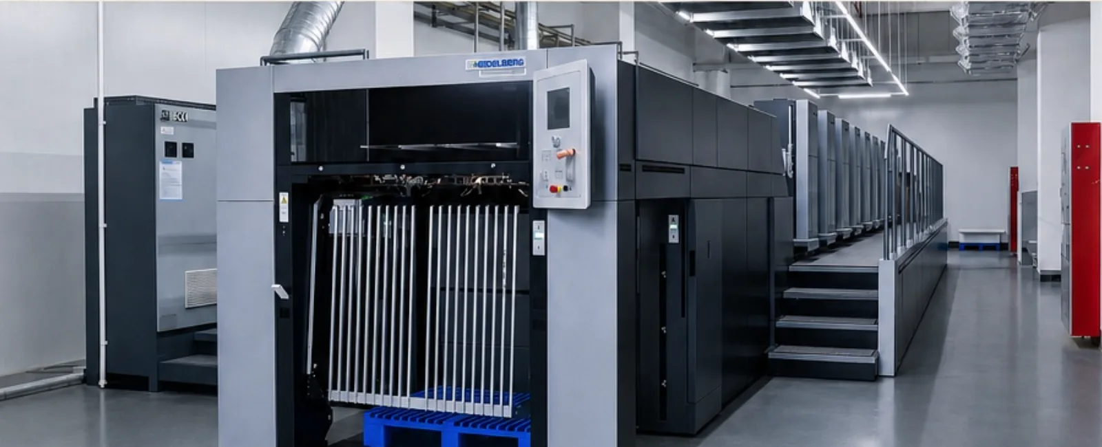 Heidelberg printing equipment in a clean production environment with no people