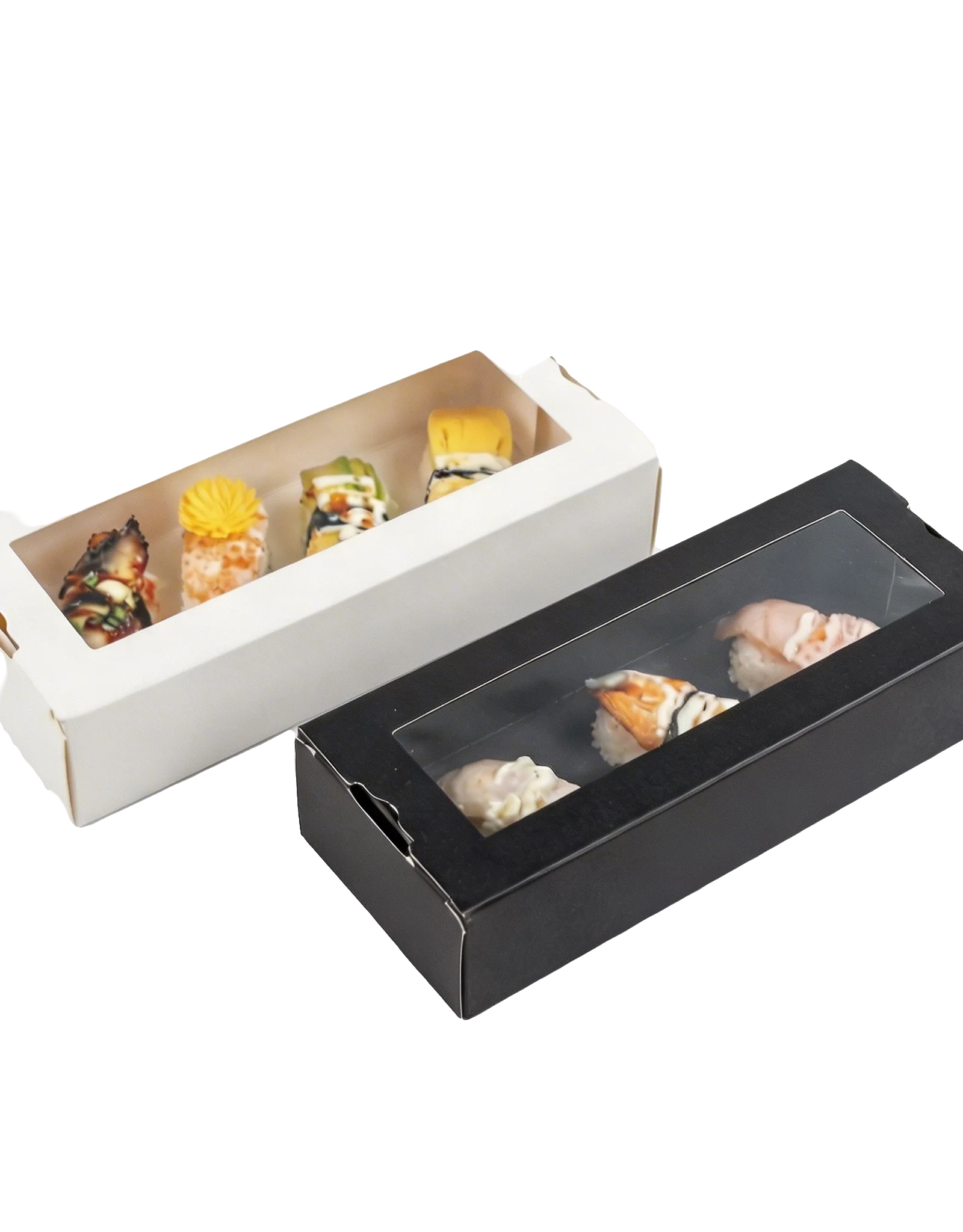 Black/White Cardboard Sushi Box-PLA Window 120mm