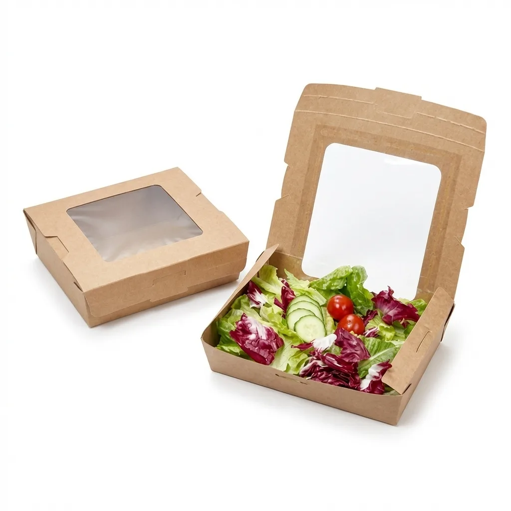 Kraft Paper Salad Box-PLA Window 950ml